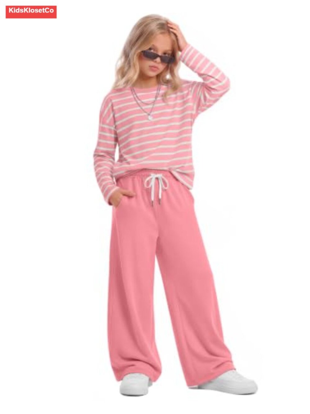 Girls 2 Piece Pant Set Striped Long Sleeve Top Drawstring Pants
